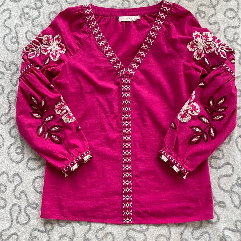 Tory Burch Floral Embroidered Sleeve Blouse